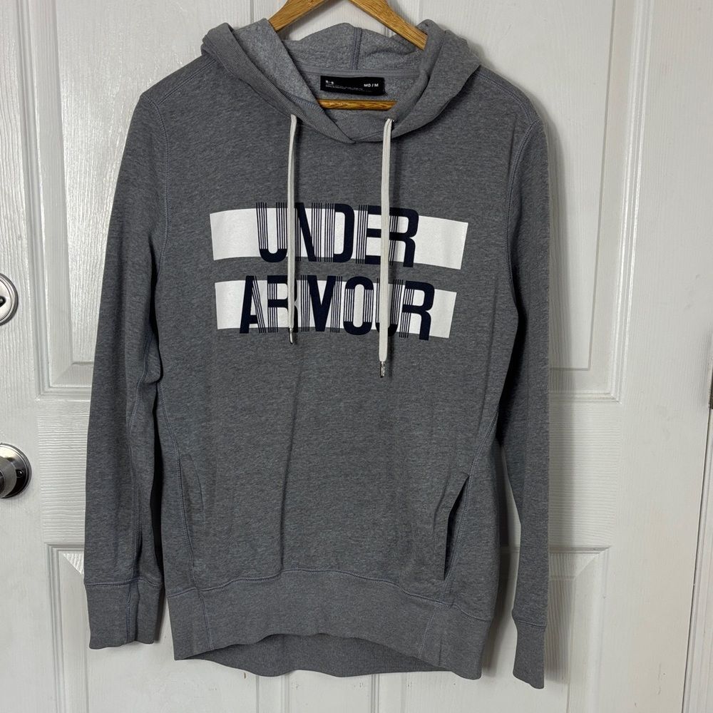 Under Armour gray drawstring hoodie UA graphic pouch pocket size Medium unisex